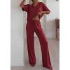 imageBTFBM 2 Piece Sets for Women Summer V Neck Short Sleeve Lounge Set Wide Leg Pants Matching Set Airport Travel OutfitsBurgundy