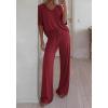 imageBTFBM 2 Piece Sets for Women Summer V Neck Short Sleeve Lounge Set Wide Leg Pants Matching Set Airport Travel OutfitsBurgundy