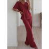 imageBTFBM 2 Piece Sets for Women Summer V Neck Short Sleeve Lounge Set Wide Leg Pants Matching Set Airport Travel OutfitsBurgundy
