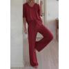 imageBTFBM 2 Piece Sets for Women Summer V Neck Short Sleeve Lounge Set Wide Leg Pants Matching Set Airport Travel OutfitsBurgundy