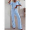 imageBTFBM 2 Piece Sets for Women Summer V Neck Short Sleeve Lounge Set Wide Leg Pants Matching Set Airport Travel OutfitsLight Blue