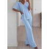 imageBTFBM 2 Piece Sets for Women Summer V Neck Short Sleeve Lounge Set Wide Leg Pants Matching Set Airport Travel OutfitsLight Blue