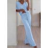 imageBTFBM 2 Piece Sets for Women Summer V Neck Short Sleeve Lounge Set Wide Leg Pants Matching Set Airport Travel OutfitsLight Blue