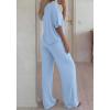 imageBTFBM 2 Piece Sets for Women Summer V Neck Short Sleeve Lounge Set Wide Leg Pants Matching Set Airport Travel OutfitsLight Blue