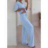 imageBTFBM 2 Piece Sets for Women Summer V Neck Short Sleeve Lounge Set Wide Leg Pants Matching Set Airport Travel OutfitsLight Blue