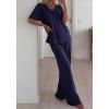 imageBTFBM 2 Piece Sets for Women Summer V Neck Short Sleeve Lounge Set Wide Leg Pants Matching Set Airport Travel OutfitsNavy Blue