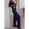 imageBTFBM 2 Piece Sets for Women Summer V Neck Short Sleeve Lounge Set Wide Leg Pants Matching Set Airport Travel OutfitsNavy Blue