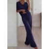 imageBTFBM 2 Piece Sets for Women Summer V Neck Short Sleeve Lounge Set Wide Leg Pants Matching Set Airport Travel OutfitsNavy Blue