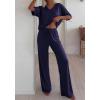 imageBTFBM 2 Piece Sets for Women Summer V Neck Short Sleeve Lounge Set Wide Leg Pants Matching Set Airport Travel OutfitsNavy Blue