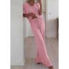 imageBTFBM 2 Piece Sets for Women Summer V Neck Short Sleeve Lounge Set Wide Leg Pants Matching Set Airport Travel OutfitsPink