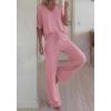 imageBTFBM 2 Piece Sets for Women Summer V Neck Short Sleeve Lounge Set Wide Leg Pants Matching Set Airport Travel OutfitsPink