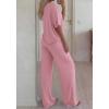 imageBTFBM 2 Piece Sets for Women Summer V Neck Short Sleeve Lounge Set Wide Leg Pants Matching Set Airport Travel OutfitsPink