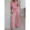 imageBTFBM 2 Piece Sets for Women Summer V Neck Short Sleeve Lounge Set Wide Leg Pants Matching Set Airport Travel OutfitsPink