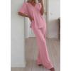 imageBTFBM 2 Piece Sets for Women Summer V Neck Short Sleeve Lounge Set Wide Leg Pants Matching Set Airport Travel OutfitsPink
