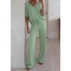 imageBTFBM 2 Piece Sets for Women Summer V Neck Short Sleeve Lounge Set Wide Leg Pants Matching Set Airport Travel OutfitsSage Green