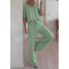 imageBTFBM 2 Piece Sets for Women Summer V Neck Short Sleeve Lounge Set Wide Leg Pants Matching Set Airport Travel OutfitsSage Green
