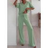 imageBTFBM 2 Piece Sets for Women Summer V Neck Short Sleeve Lounge Set Wide Leg Pants Matching Set Airport Travel OutfitsSage Green