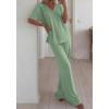 imageBTFBM 2 Piece Sets for Women Summer V Neck Short Sleeve Lounge Set Wide Leg Pants Matching Set Airport Travel OutfitsSage Green