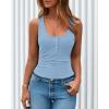 imageBTFBM 2026 Spring Tops for Women Summer Scoop Neck Ribbed Henley Button Sleeveless Casual Basic Tank Top Clothes OutfitsDark Blue