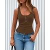 imageBTFBM 2026 Spring Tops for Women Summer Scoop Neck Ribbed Henley Button Sleeveless Casual Basic Tank Top Clothes OutfitsDark Khaki