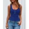 imageBTFBM 2026 Spring Tops for Women Summer Scoop Neck Ribbed Henley Button Sleeveless Casual Basic Tank Top Clothes OutfitsRoyal Blue