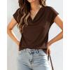 imageBTFBM Cowl Neck Tops for Women 2026 Spring Womens Tops Dressy Casual Business Blouses Short Sleeve Shirts Summer OutfitsBrown