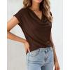 imageBTFBM Cowl Neck Tops for Women 2026 Spring Womens Tops Dressy Casual Business Blouses Short Sleeve Shirts Summer OutfitsBrown