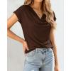 imageBTFBM Cowl Neck Tops for Women 2026 Spring Womens Tops Dressy Casual Business Blouses Short Sleeve Shirts Summer OutfitsBrown