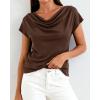 imageBTFBM Cowl Neck Tops for Women 2026 Spring Womens Tops Dressy Casual Business Blouses Short Sleeve Shirts Summer OutfitsBrown