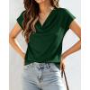 imageBTFBM Cowl Neck Tops for Women 2026 Spring Womens Tops Dressy Casual Business Blouses Short Sleeve Shirts Summer OutfitsGreen