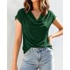 imageBTFBM Cowl Neck Tops for Women 2026 Spring Womens Tops Dressy Casual Business Blouses Short Sleeve Shirts Summer OutfitsGreen