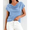 imageBTFBM Cowl Neck Tops for Women 2026 Spring Womens Tops Dressy Casual Business Blouses Short Sleeve Shirts Summer OutfitsLight Blue