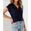 imageBTFBM Cowl Neck Tops for Women 2026 Spring Womens Tops Dressy Casual Business Blouses Short Sleeve Shirts Summer OutfitsNavy Blue