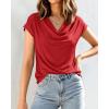 imageBTFBM Cowl Neck Tops for Women 2026 Spring Womens Tops Dressy Casual Business Blouses Short Sleeve Shirts Summer OutfitsRed