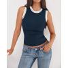 imageBTFBM Crew Neck Tank Top for Women Sleeveless Ribbed Contrasting Slim Fitted Y2k Casual Basic Shirts Spring Summer Tops 2026Navy Blue