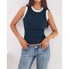 imageBTFBM Crew Neck Tank Top for Women Sleeveless Ribbed Contrasting Slim Fitted Y2k Casual Basic Shirts Spring Summer Tops 2026Navy Blue