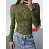 imageBTFBM Mesh Long Sleeve Tops for Women Lace Sexy Sheer Tight See Through Crew Neck Spring Fall 2026 Party Club OutfitsArmy Green