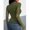 imageBTFBM Mesh Long Sleeve Tops for Women Lace Sexy Sheer Tight See Through Crew Neck Spring Fall 2026 Party Club OutfitsArmy Green