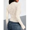 imageBTFBM Mesh Long Sleeve Tops for Women Lace Sexy Sheer Tight See Through Crew Neck Spring Fall 2026 Party Club OutfitsBeige