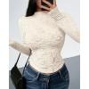 imageBTFBM Mesh Long Sleeve Tops for Women Lace Sexy Sheer Tight See Through Crew Neck Spring Fall 2026 Party Club OutfitsBeige