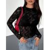 imageBTFBM Mesh Long Sleeve Tops for Women Lace Sexy Sheer Tight See Through Crew Neck Spring Fall 2026 Party Club OutfitsBlack