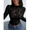 imageBTFBM Mesh Long Sleeve Tops for Women Lace Sexy Sheer Tight See Through Crew Neck Spring Fall 2026 Party Club OutfitsBlack