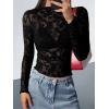 imageBTFBM Mesh Long Sleeve Tops for Women Lace Sexy Sheer Tight See Through Crew Neck Spring Fall 2026 Party Club OutfitsBlack