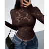 imageBTFBM Mesh Long Sleeve Tops for Women Lace Sexy Sheer Tight See Through Crew Neck Spring Fall 2026 Party Club OutfitsBrown