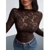 imageBTFBM Mesh Long Sleeve Tops for Women Lace Sexy Sheer Tight See Through Crew Neck Spring Fall 2026 Party Club OutfitsBrown