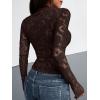 imageBTFBM Mesh Long Sleeve Tops for Women Lace Sexy Sheer Tight See Through Crew Neck Spring Fall 2026 Party Club OutfitsBrown