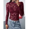 imageBTFBM Mesh Long Sleeve Tops for Women Lace Sexy Sheer Tight See Through Crew Neck Spring Fall 2026 Party Club OutfitsBurgundy