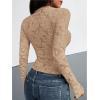 imageBTFBM Mesh Long Sleeve Tops for Women Lace Sexy Sheer Tight See Through Crew Neck Spring Fall 2026 Party Club OutfitsKhaki