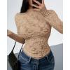 imageBTFBM Mesh Long Sleeve Tops for Women Lace Sexy Sheer Tight See Through Crew Neck Spring Fall 2026 Party Club OutfitsKhaki