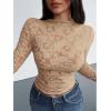 imageBTFBM Mesh Long Sleeve Tops for Women Lace Sexy Sheer Tight See Through Crew Neck Spring Fall 2026 Party Club OutfitsKhaki